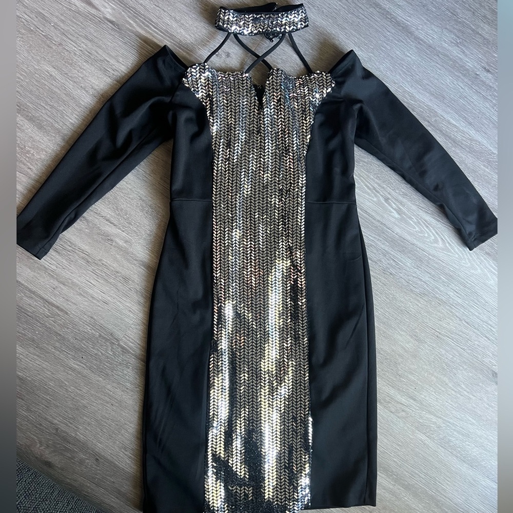 VENUS Black Dress with Silver Accents